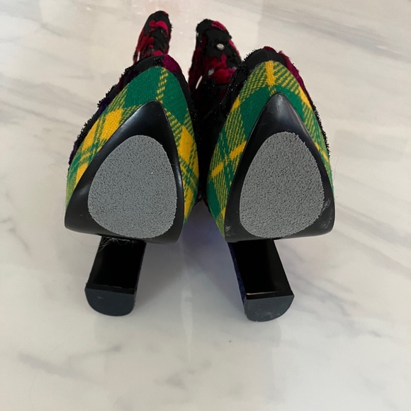 Libertine High Heeled Platform Red Velvet Boots Size 40 / 5" Heel - Picture 5 of 6